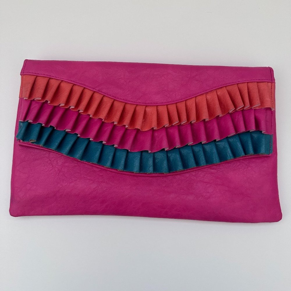 Pink Envelope clutch with colorful pleats.